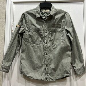Zara “Follow Me” Olive Button Down Military Shirt Boys Size 10